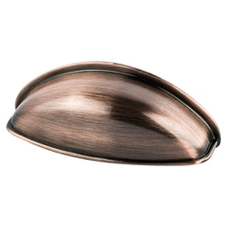 Euro Moderno 64mm Cup Pull (OL-3 1/16") Brushed Antique Copper - DecorHardware.com