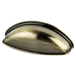 Euro Moderno 64mm Cup Pull (OL-3 1/16") Brushed Antique Brass - DecorHardware.com