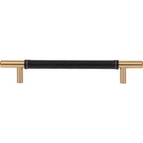 Zanzibar Black Leather Pull 6 5/16 Inch (c-c) - Warm Brass - B