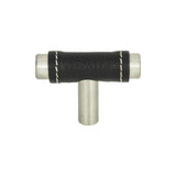 Zanzibar Black Leather Knob 1 7/8 Inch - Brushed Nickel  - BL-