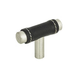 Zanzibar Black Leather Knob 1 7/8 Inch - Brushed Nickel  - BL-