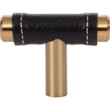 Zanzibar Black Leather Knob 1 7/8 Inch - Warm Brass - BL-WB