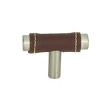 Zanzibar Brown Leather Knob 1 7/8 Inch - Brushed Nickel - OW-B