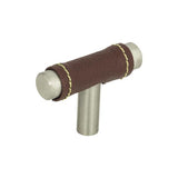 Zanzibar Brown Leather Knob 1 7/8 Inch - Brushed Nickel - OW-B