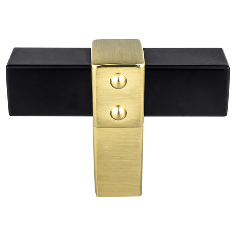 Rivet Rebel Matte Black Bar and Modern Brushed Gold Post Knob - DecorHardware.com