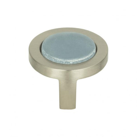 Spa Blue Round Knob 1 1/4 Inch - Brushed Nickel - BLU