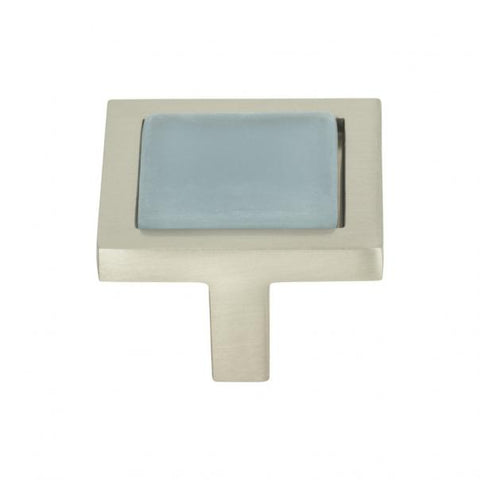 Spa Blue Square Knob 1 3/8 Inch - Brushed Nickel - BLU