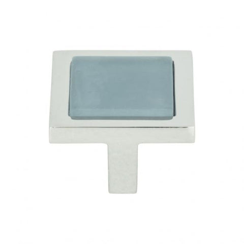 Spa Blue Square Knob 1 3/8 Inch - Polished Chrome - BLU