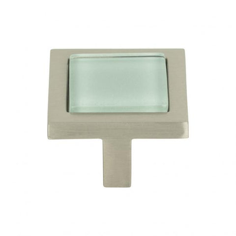 Spa Green Square Knob 1 3/8 Inch - Brushed Nickel - GR