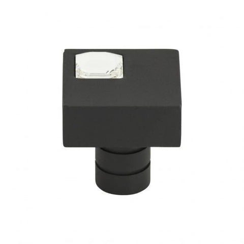 Crystal Off Center Square Knob 1 Inch - Matte Black - BL