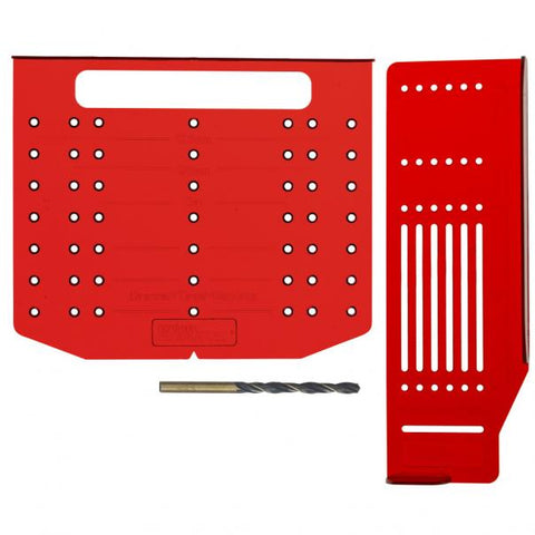 Red decorative hardware mounting template kit.