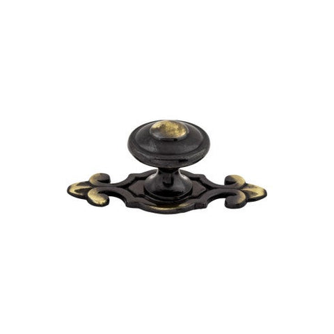 Canterbury Knob 1 1/4 Inch w/Backplate - Dark Antique Brass -