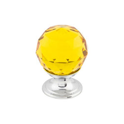 Amber Crystal Knob 1 1/8 Inch w/ Polished Chrome Base - PC