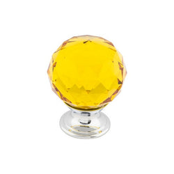 Amber Crystal Knob 1 3/8 Inch w/ Polished Chrome Base - PC