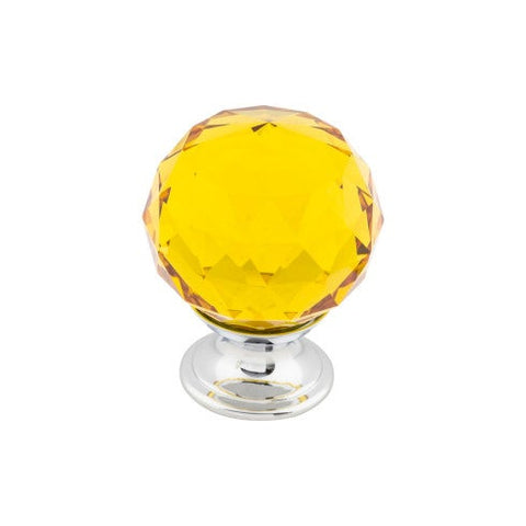 Amber Crystal Knob 1 3/8 Inch w/ Polished Chrome Base - PC