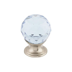 Light Blue Crystal Knob 1 1/8 Inch w/ Brushed Satin Nickel Bas