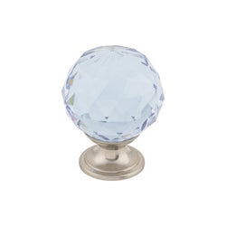 Light Blue Crystal Knob 1 3/8 Inch w/ Brushed Satin Nickel Bas