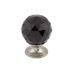 Black Crystal Knob 1 1/8 Inch w/ Brushed Satin Nickel Base - B