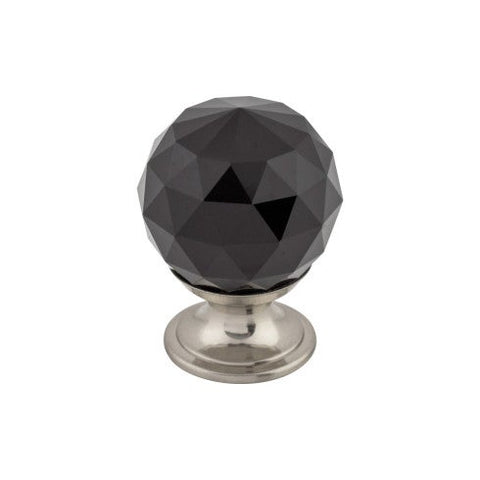 Black Crystal Knob 1 1/8 Inch w/ Brushed Satin Nickel Base - B