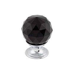 Black Crystal Knob 1 1/8 Inch w/ Polished Chrome Base - PC