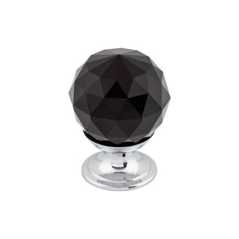 Black Crystal Knob 1 1/8 Inch w/ Polished Chrome Base - PC