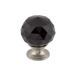 Black Crystal Knob 1 3/8 Inch w/ Brushed Satin Nickel Base - B