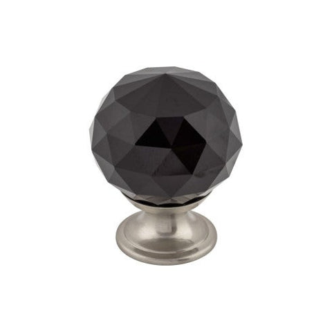 Black Crystal Knob 1 3/8 Inch w/ Brushed Satin Nickel Base - B