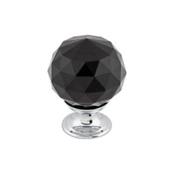 Black Crystal Knob 1 3/8 Inch w/ Polished Chrome Base - PC