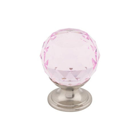 Pink Crystal Knob 1 1/8 Inch w/ Brushed Satin Nickel Base - BS