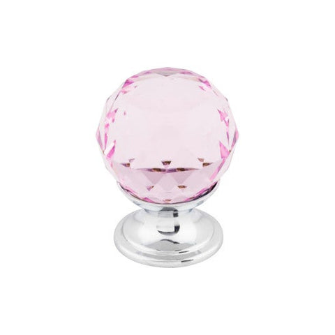 Pink Crystal Knob 1 1/8 Inch w/ Polished Chrome Base - PC