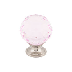 Pink Crystal Knob 1 3/8 Inch w/ Brushed Satin Nickel Base - BS