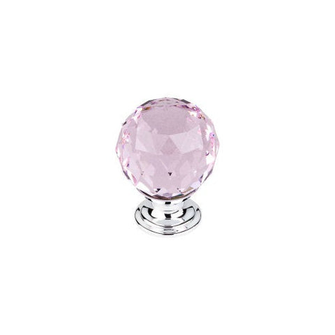 Pink Crystal Knob 1 3/8 Inch w/ Polished Chrome Base - PC