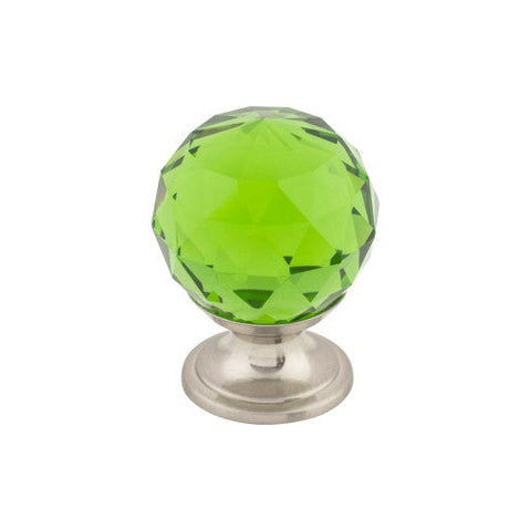 Green Crystal Knob 1 1/8 Inch w/ Brushed Satin Nickel Base - B