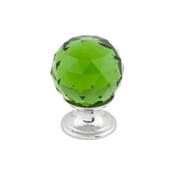 Green Crystal Knob 1 1/8 Inch w/ Polished Chrome Base - PC