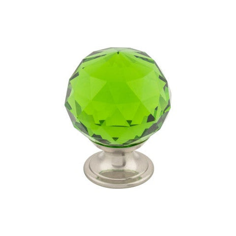 Green Crystal Knob 1 3/8 Inch w/ Brushed Satin Nickel Base - B