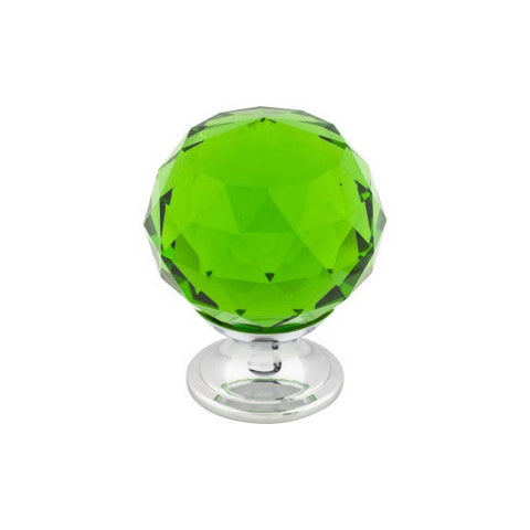 Green Crystal Knob 1 3/8 Inch w/ Polished Chrome Base - PC