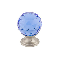 Blue Crystal Knob 1 1/8 Inch w/ Brushed Satin Nickel Base - BS