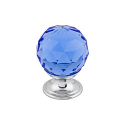 Blue Crystal Knob 1 1/8 Inch w/ Polished Chrome Base - PC