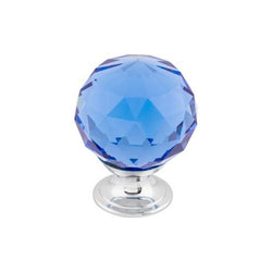 Blue Crystal Knob 1 3/8 Inch w/ Polished Chrome Base - PC