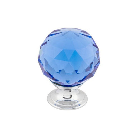 Blue Crystal Knob 1 3/8 Inch w/ Polished Chrome Base - PC