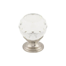 Clear Crystal Knob 1 1/8 Inch w/ Brushed Satin Nickel Base - B