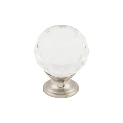 Clear Crystal Knob 1 3/8 Inch w/ Brushed Satin Nickel Base - B