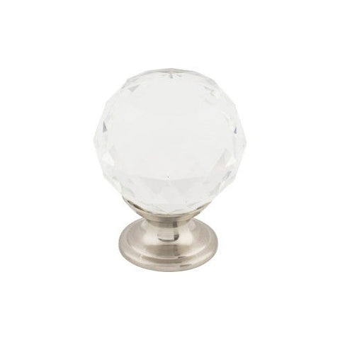 Clear Crystal Knob 1 3/8 Inch w/ Brushed Satin Nickel Base - B