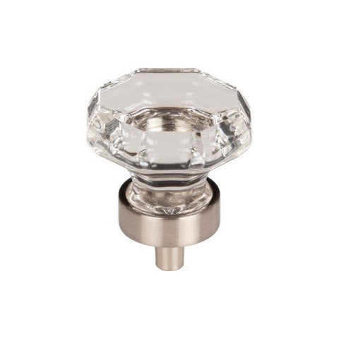 Clear Octagon Crystal Knob 1 3/8 Inch w/ Brushed Satin Nickel