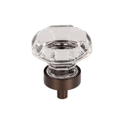 Clear Octagon Crystal Knob 1 3/8 Inch w/ Oil Rubbed Bronze Bas