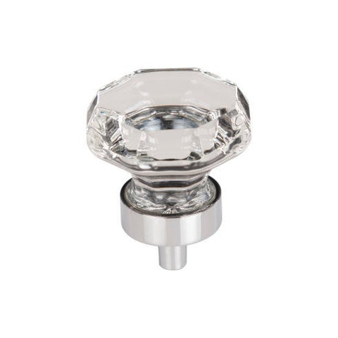 Clear Octagon Crystal Knob 1 3/8 Inch w/ Polished Chrome Base