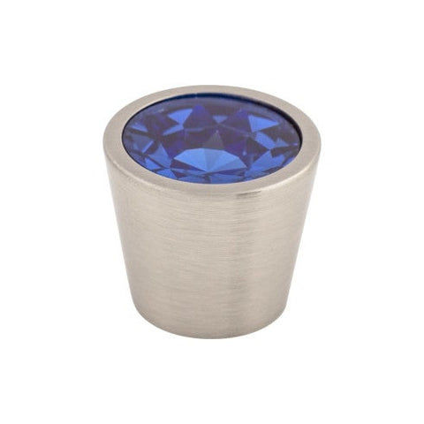 Blue Crystal Center Knob 3/4 Inch w/ Brushed Satin Nickel Shel