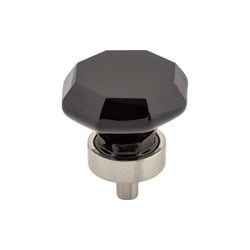 Black Octagon Crystal Knob 1 3/8 Inch w/ Brushed Satin Nickel