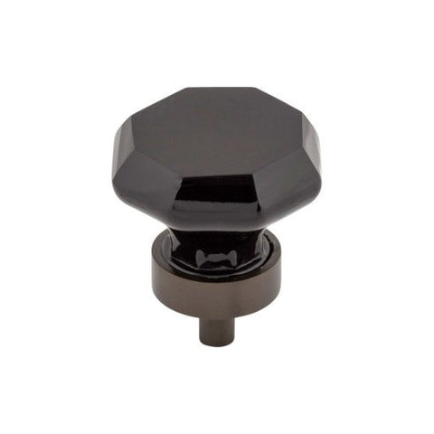 Black Octagon Crystal Knob 1 3/8 Inch w/ Oil Rubbed Bronze Bas