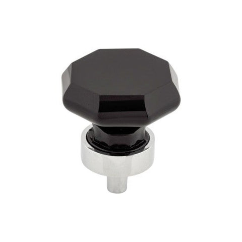 Black Octagon Crystal Knob 1 3/8 Inch w/ Polished Chrome Base